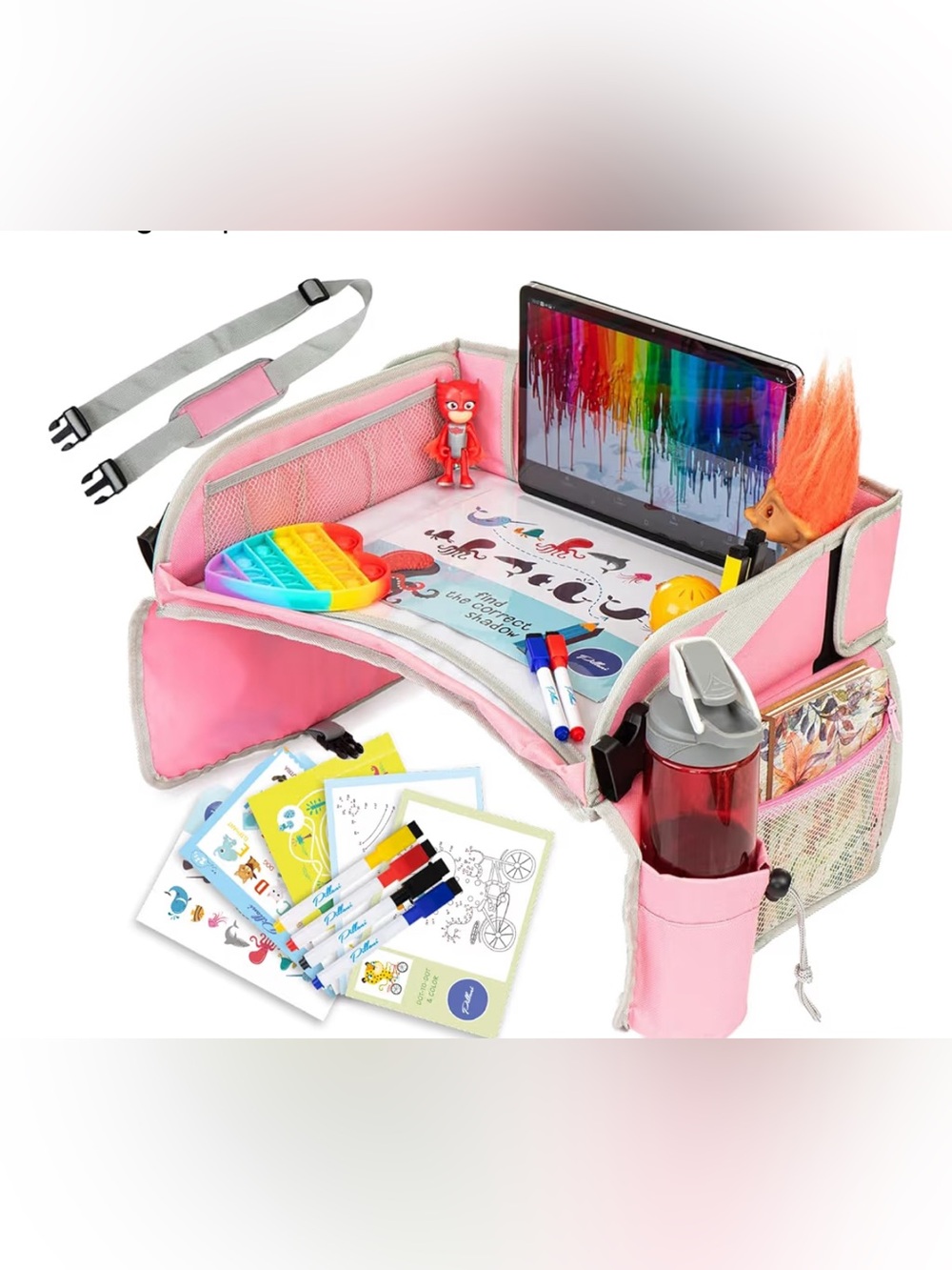 Kids Travel Activity Tray - Pink Portable Car Lap Desk